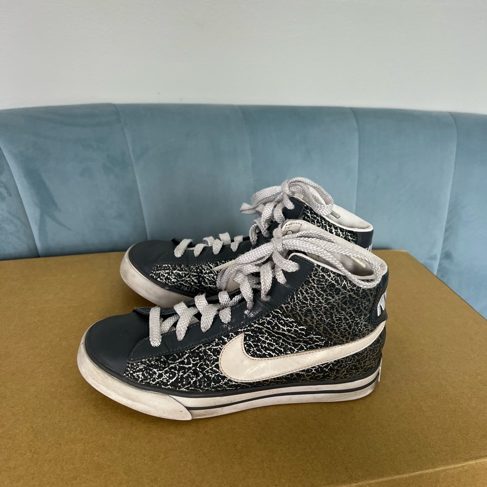 Nike Black and White High-Top Sneakers with Crackle Pattern